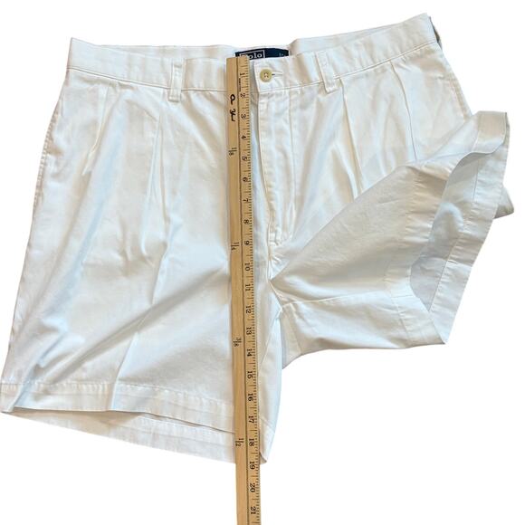 Vintage Polo Ralph Lauren Shorts Mens 36 White Tyler Chino Twill Pleated Preppy - Picture 8 of 8